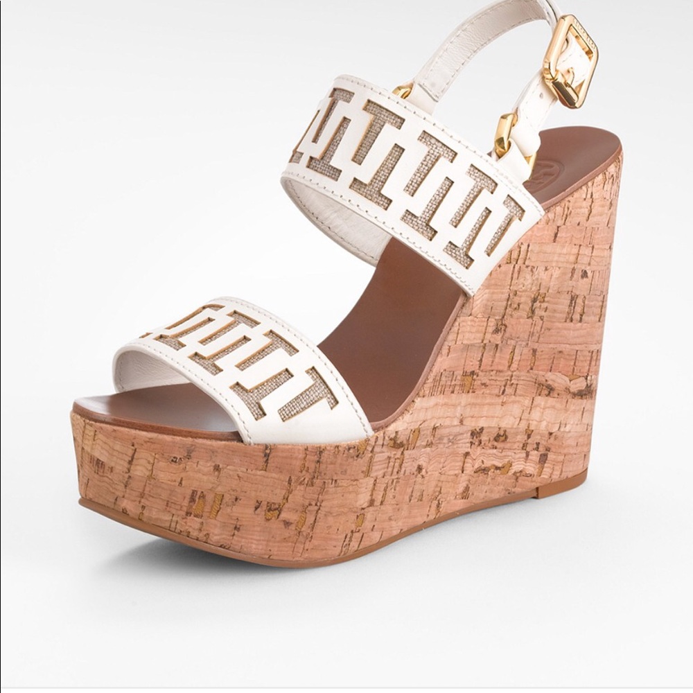 Tory Burch t logo cork wedge 10.5